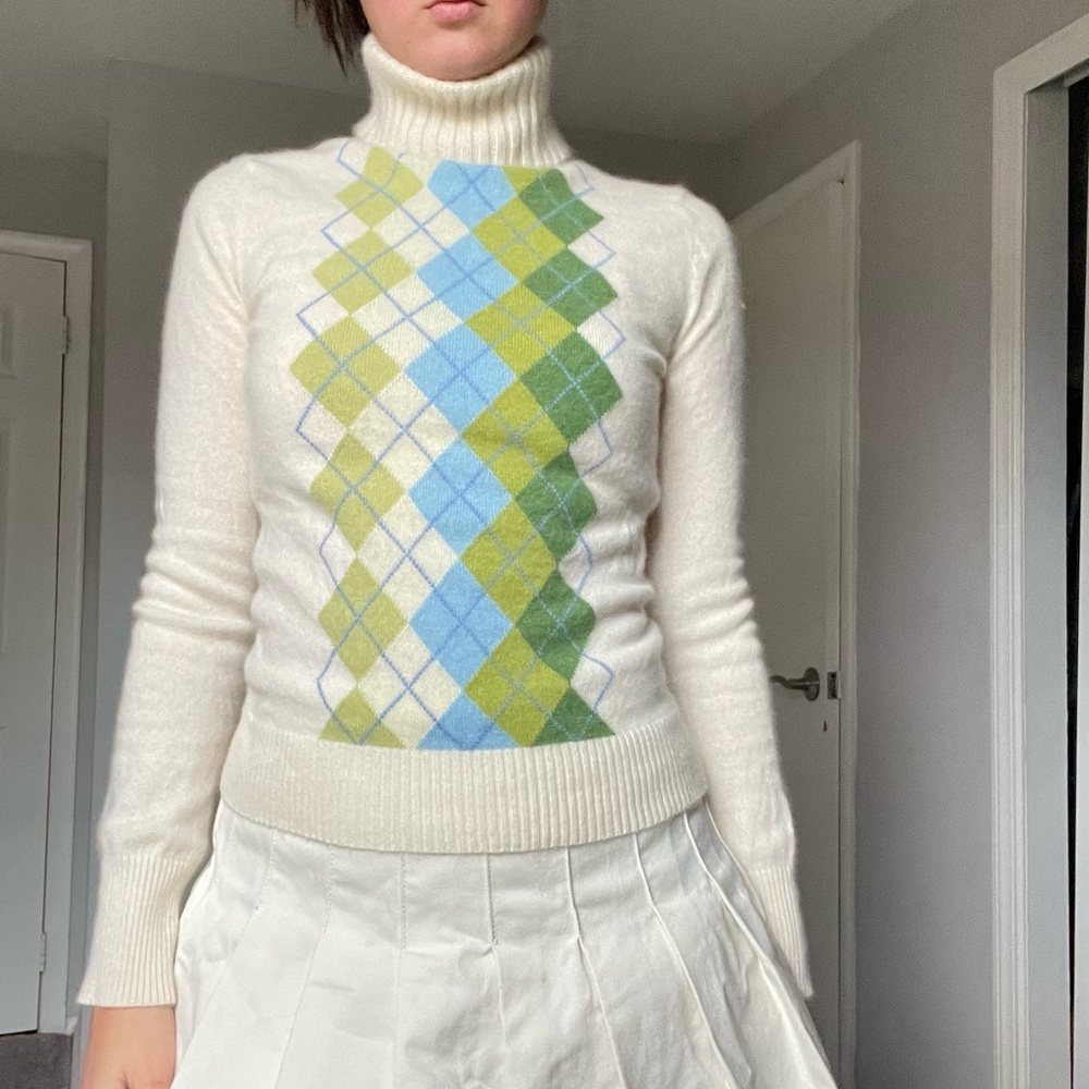 Y2K Express •100% cashmere Argyle Turtleneck Sweater